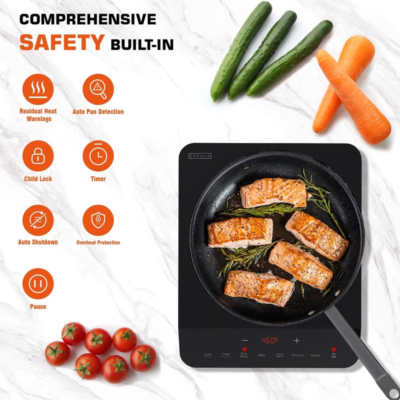 Empava Portable Induction Hot Plate Cooktop, Single 1 Burner Countertop Cooker, 3 Preset Modes, Shatter-proof Flat Glass Top, 110~120 Volt Plug in Electric Stove for Kitchen, Outdoor Camping, RV - Image 4
